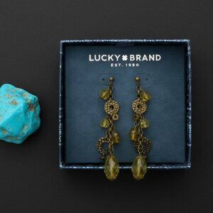 Lucky Brand Tassel Jewel and bronze metal Charm Drop Earrings New push back
